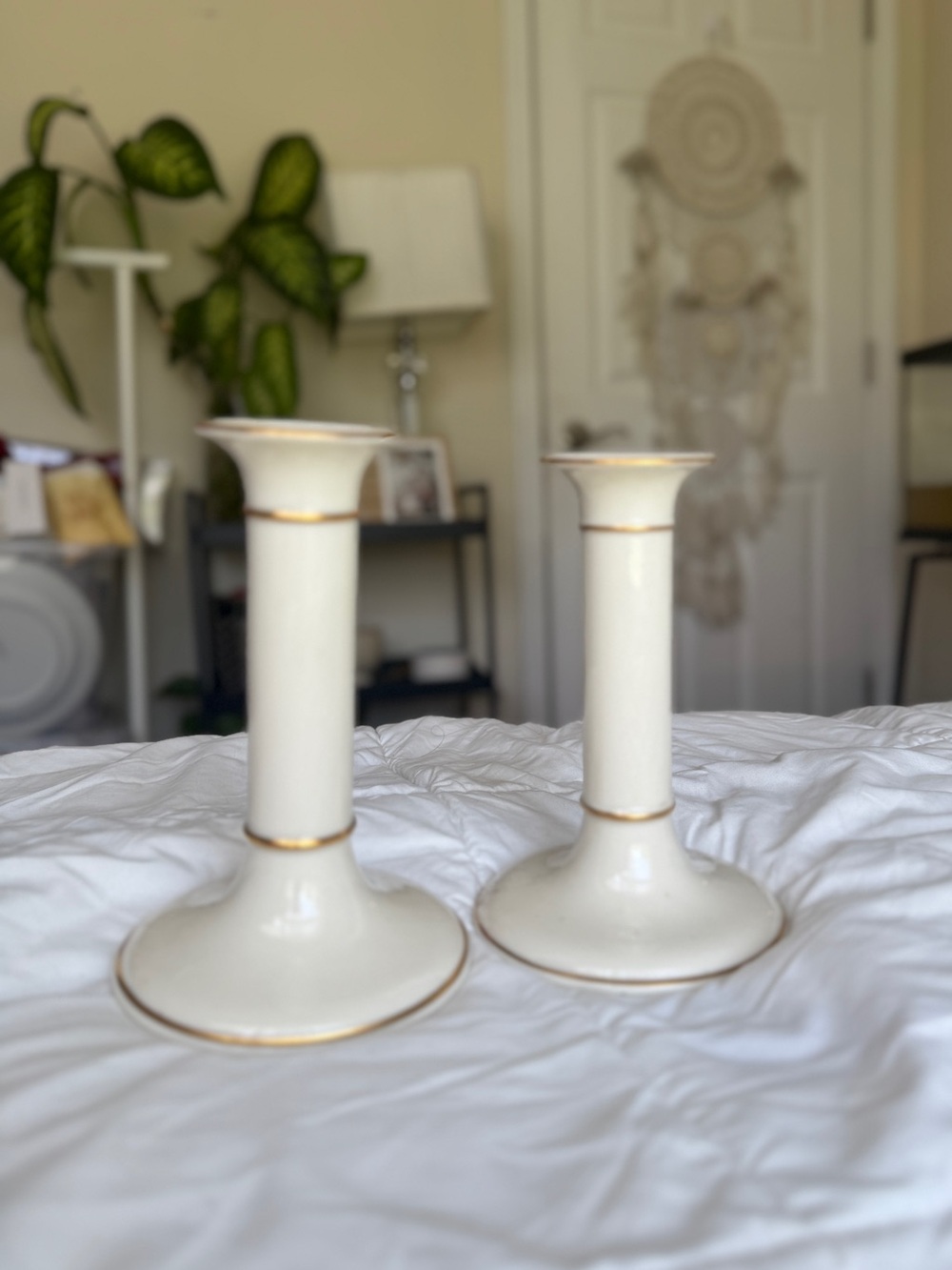 Lenox Classic Cream Candle Holders with Gold Trim - Set of 2